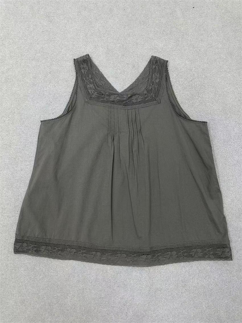 

Johnature весна лето тонкие вышитые кружева Mori женские японские топы без рукавов свободный внутренний слой майка топы One Size серый