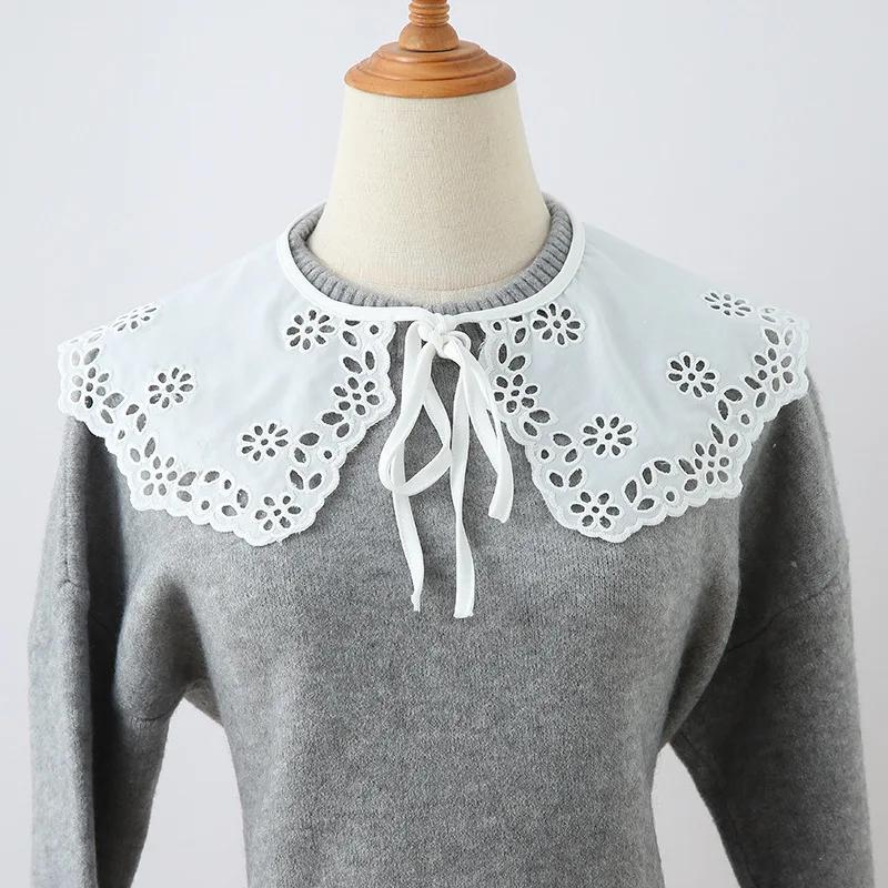 Korean Style Women Lace False Collar Detachable Collar Neckline Hollow Out Scarf Fale Collar Half Shirt Blouse Top Mini Cape