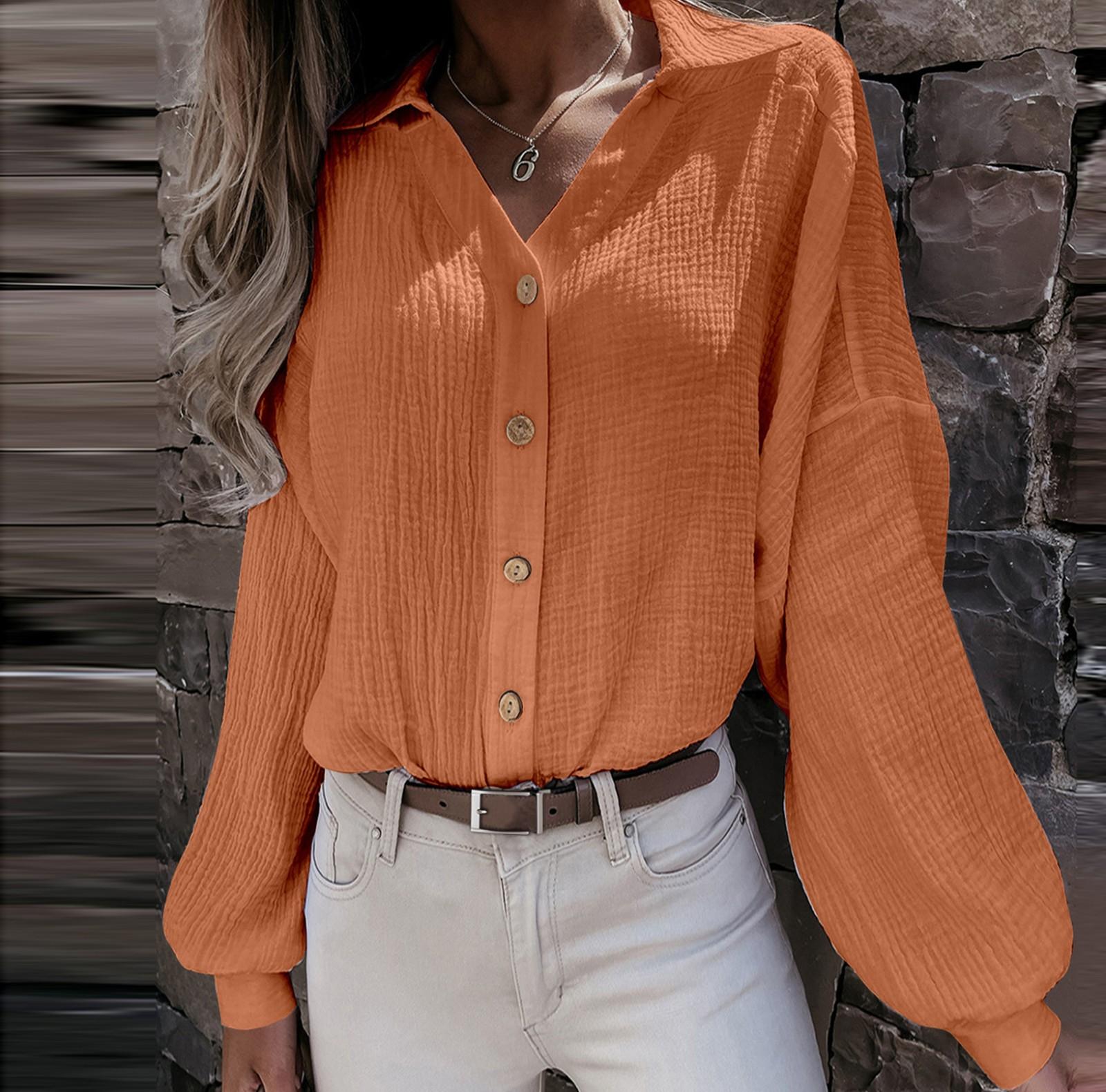 

Модная женская повседневная свободная рубашка с длинным рукавом и v-образным вырезом