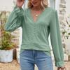 GMXIA Women's Fashion Casual Summer Spring Solid Color Print Long Sleeve V-Neck Loose Blouses & Shirts
