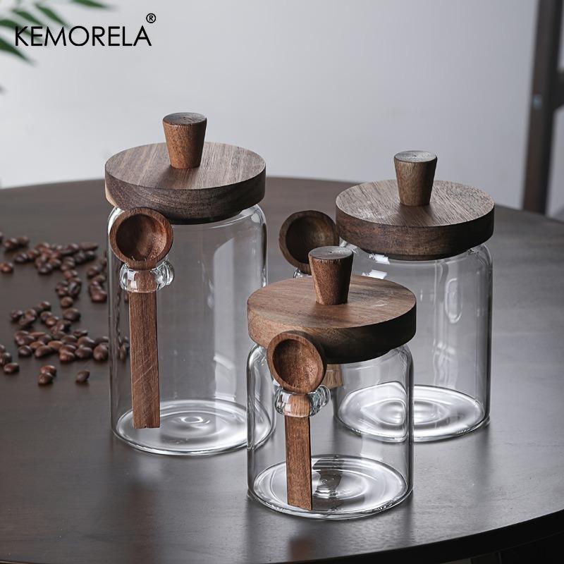 KEMORELA Set of 1/3 Airtight Glass Jars with Lids And Spoons Clear Small Food Storage Containers for Candy Spice Kitchen Storage