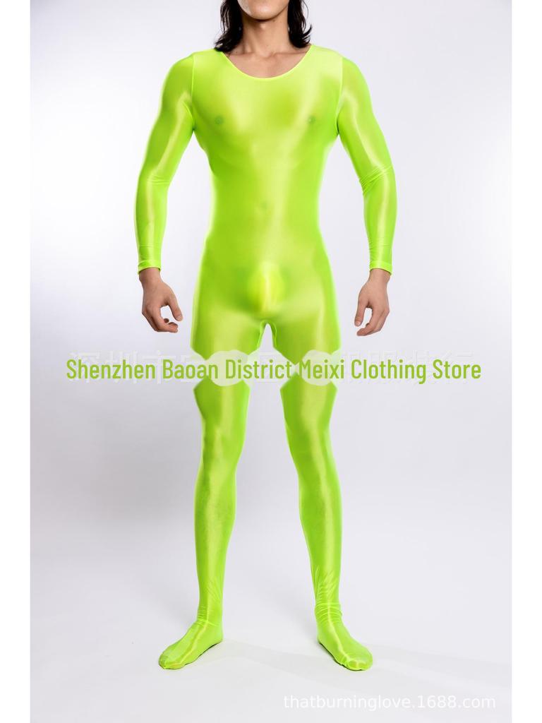 High Elastic Glossy Unisex Full-Body Jumpsuit - Large Size, Silky Luster, European & American Style, Sexy & Transparent, Smooth (Model 7076)