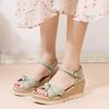 2025 Summer Shoes Women High Heels Sandals Wedge Heel 7cm Summer Holiday Platform Green Beige Shoes