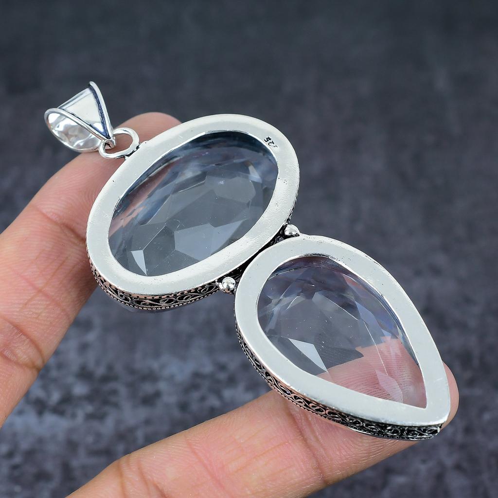 Natural White Topaz Gemstone 925 Sterling Silver Jewelry Pendant 3.55" N7W93