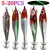 5-20pc Squid Jig Hooks Luminous Wood Shrimp Hard Bait Fishing Lures Hooks Squid Lure Artificial for Fishing Freshwater Saltwater