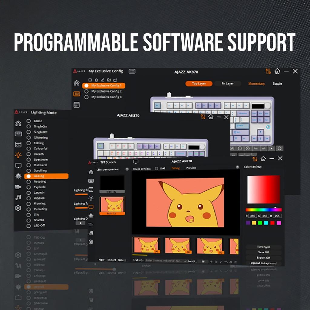 MechLands Ajazz AK870 Gasket Mount Wireless Gaming Keyboard with Screen Mechanical Keyboard with for Maillard 87-Key & Knobs, BT5.0/2.4GHz/USB-C