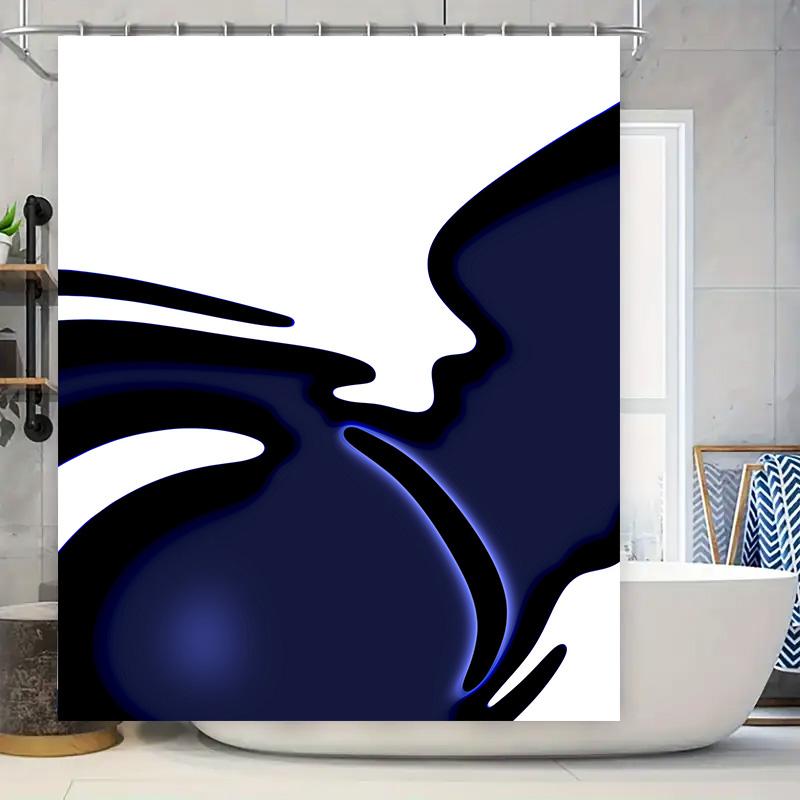 

Stylish Abstract Shower Curtain With Black, White, And Navy Blue Pattern Perfect For Modern Bathrooms W60H190(CM)-1 Pcs
