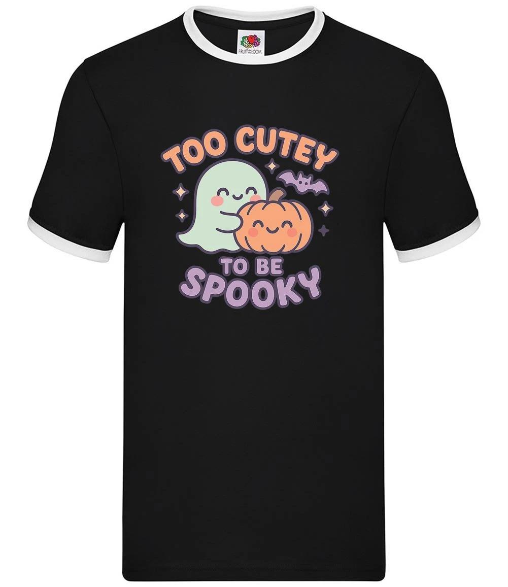 Too Cutey To Be Spooky - Mens Ringer - Halloween Pumpkin Scary Ghost Funny M