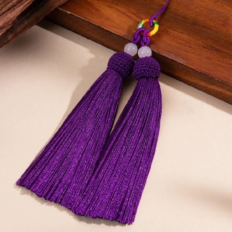 Versatile Keychain with Double Tassels Designs Polyester Silk Fringe with Loop for Keys Bags Decoration