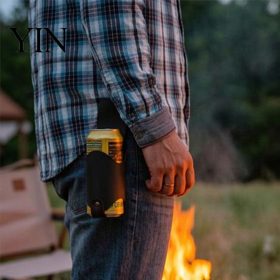 Hands Free Beverage Carrier Waist Hanging Beer Holder, Faux Leather Soda Drink Can Camping Holster Portable for Belt, Accessories Lovers