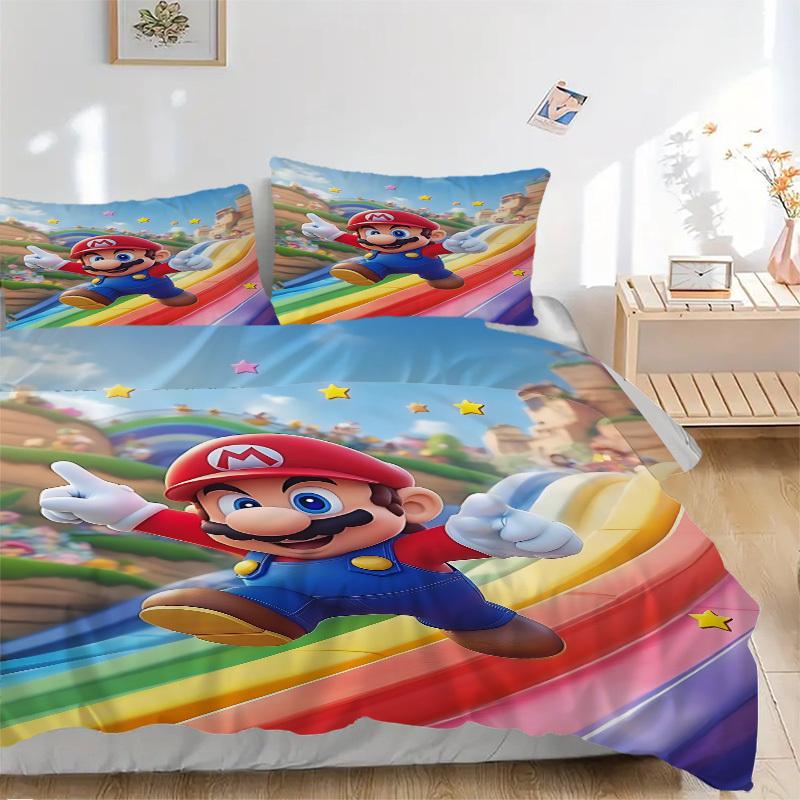 3pcs bedding set Mario Rainbow Includes 1 Comforter + 2 Pillowcases, Without Pillow Inserts, Soft Comfortable,a0909197