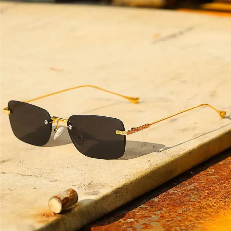 Fashion Rimless Small Rectangle Sunglasses Women Retro Clear Gradient Eyewear Men Colorful Square Sun Glasses Shades Uv400