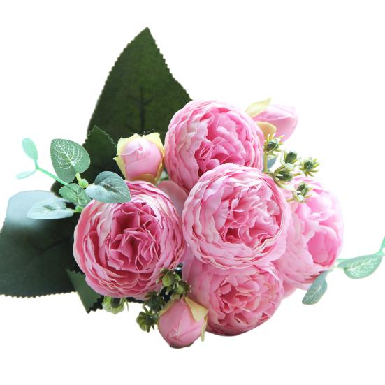 

Artificial Peonies Flowers with 5 Heads Blooms And 4 Buds Faux Peony розовый