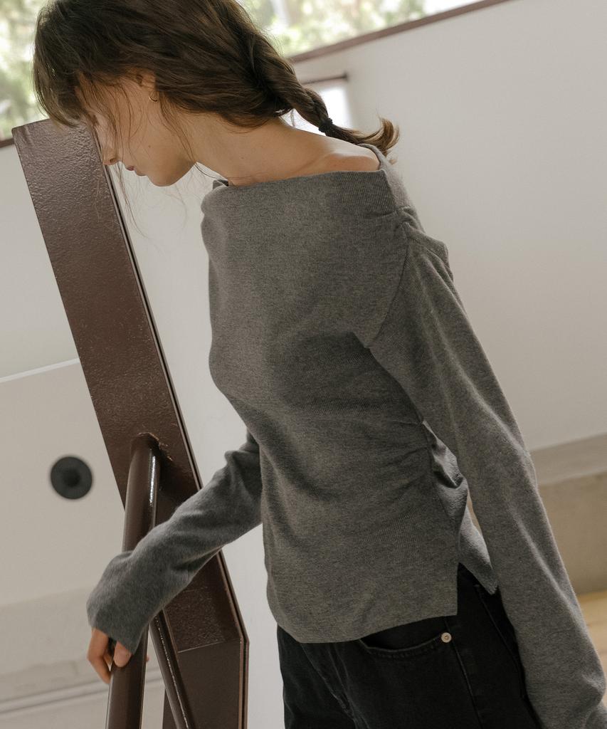 TILL I DIE Cowl Draped Knit Top [Tifa06Sw09]_Charcoal