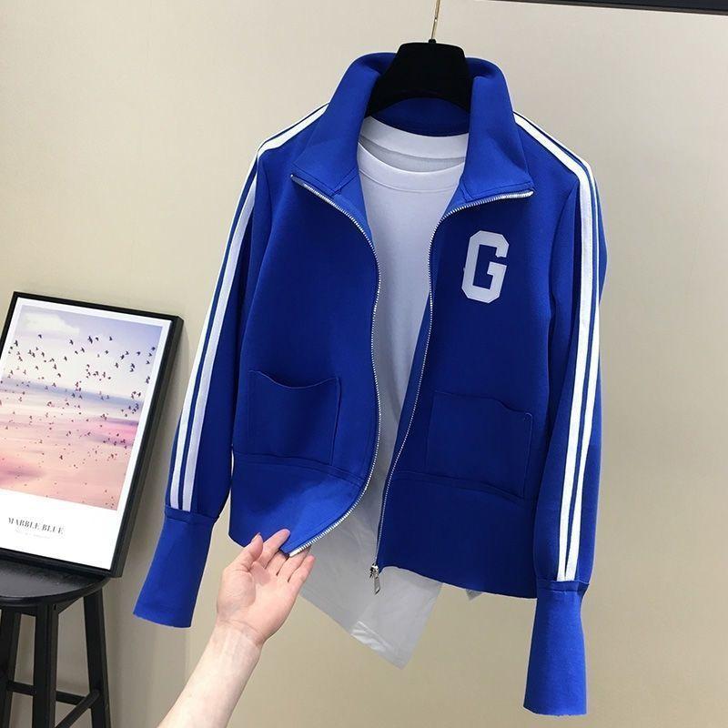 

Осінній Лист Смужка Тонка Коротка Куртка Жіночий Топ Дизайн Сенс Ніша Милий Шик Бейсбольна Форма 2XL синій