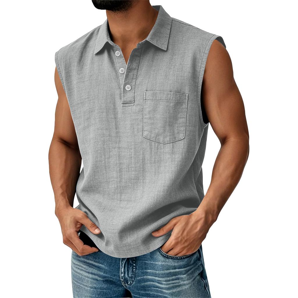 Men's Cotton Linen Sleeveless Vest Men's Casual Fashion Sports Sleeveless Vest