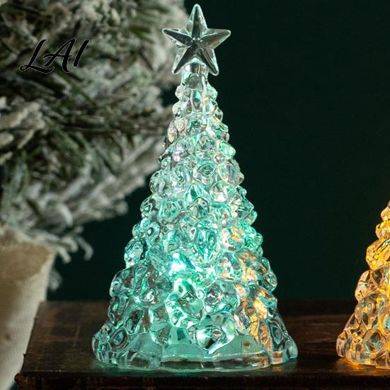 Shimmering Holiday Desktop Decor Glowing Christmas Tree Night Light Mini Lighted with Star Indoor Modern Minimalist Atmosphere Faux Crystal Tabletop
