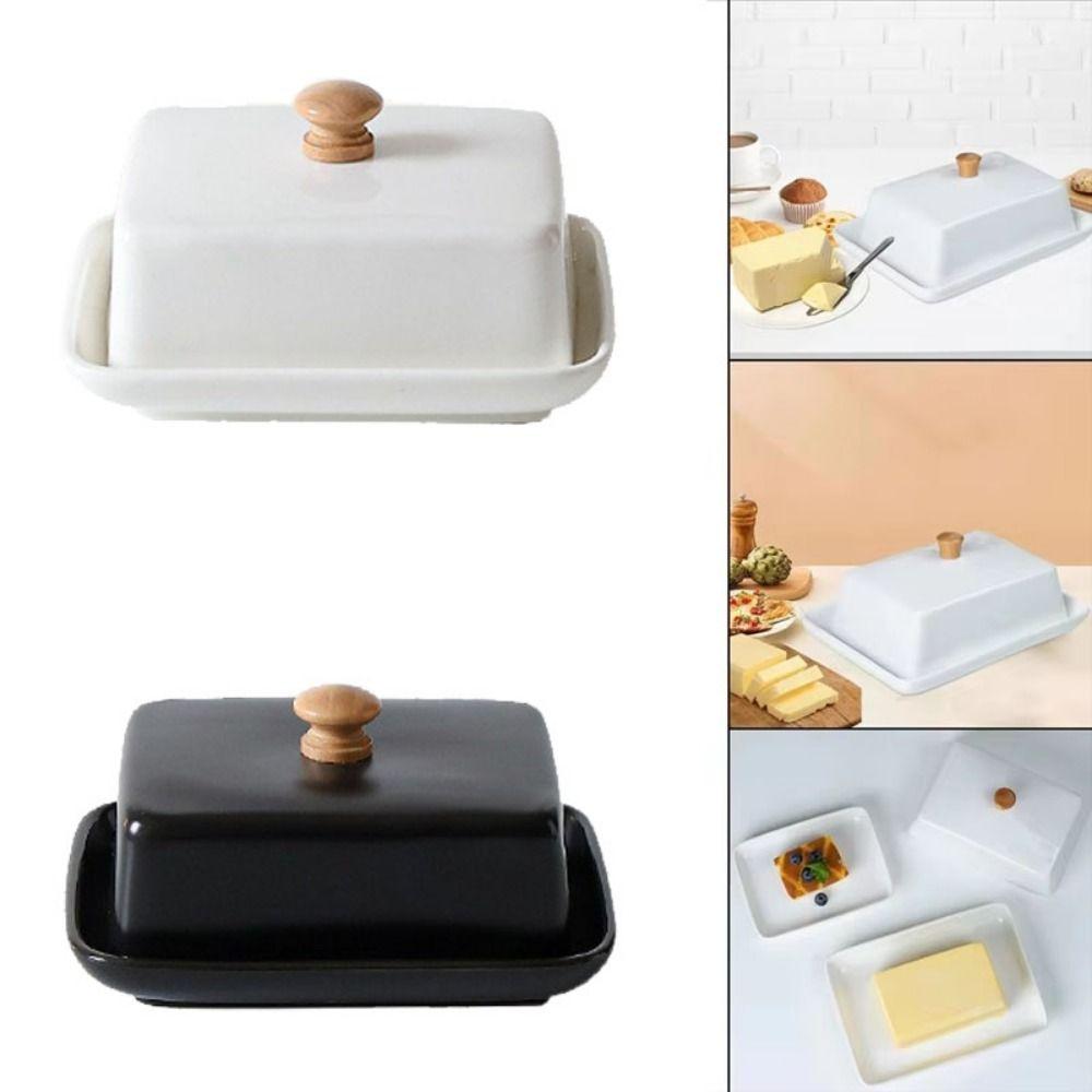 With Lid Ceramic Butter Dish Top Handle Sealed Butter Container Nordic Butter Plates  Snack
