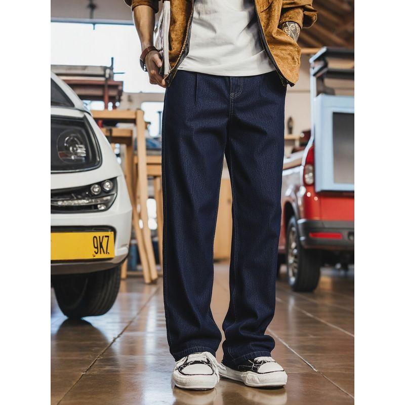American Retro Style Heavy-Duty Pure Cotton Wide-Leg Jeans for Men, Spring and Autumn Straight Pants, Export Men's Casual Long Pants