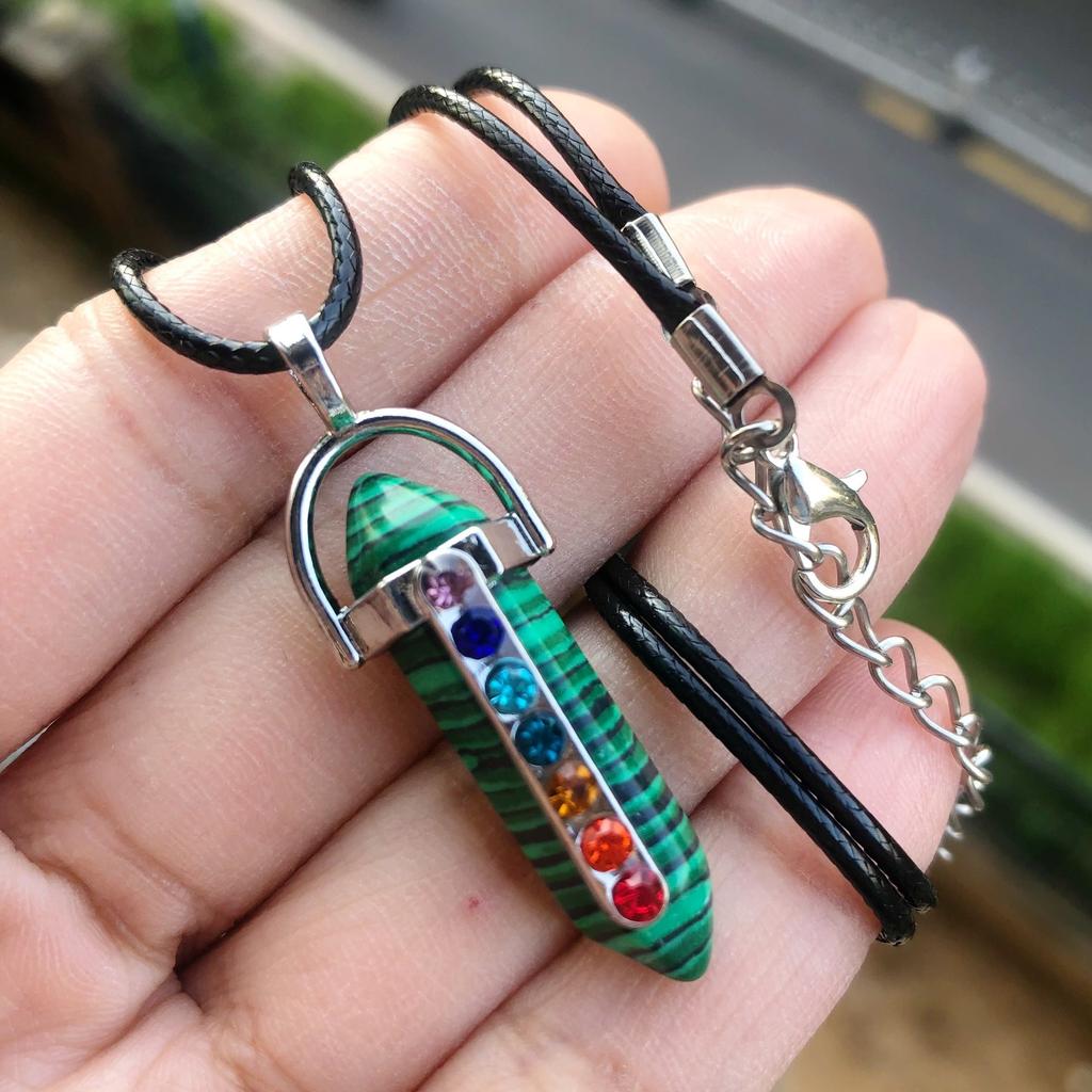 7 Chakra Healing Crystal Necklaces, Natural Hexagonal Chakra Crystal Gemstone Pendant Necklaces, Pointed Quartz Stone Jewelry