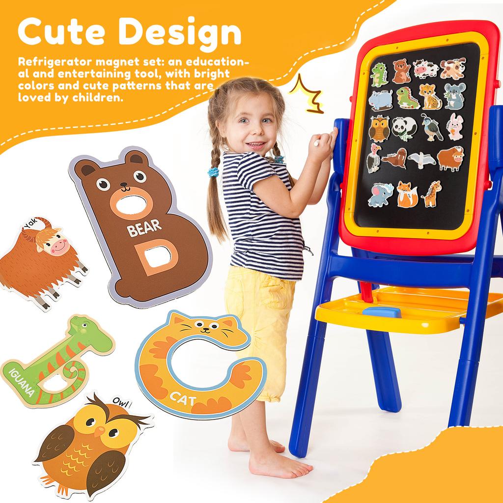 81Pcs Fridge Magnets for Toddlers Cute Animal Alphabet Refrigerator Magnets Educational Learning Toys for Kids Boys Girls