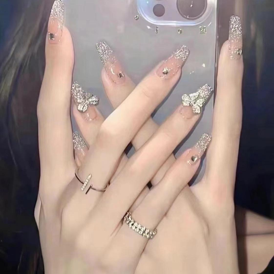 

Butterfly Cat Eye Nail Tips with Super Flash Bow - High-End Manicure Glue Type