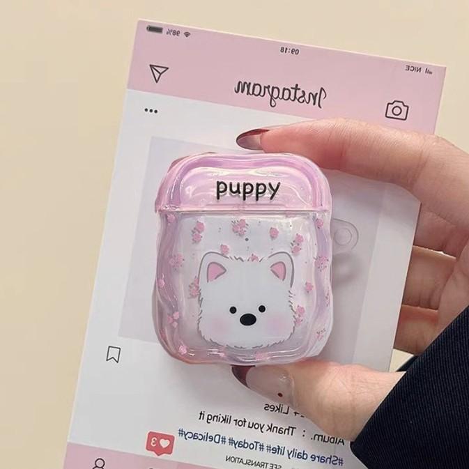 Pink Flower Puppy AirPods 1/1/1/1/1 Apple Earphone Case Pro/Pro1 Bluetooth Earphone Case