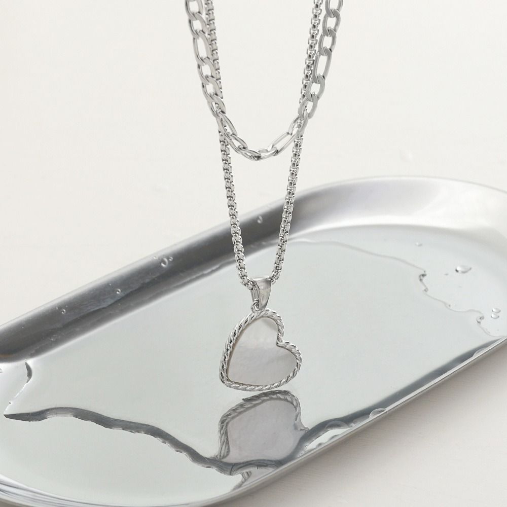 Titanium Steel Double Stacked Neck Chain Sweet Charm Heart Clavicle Chain  Birthday Gift