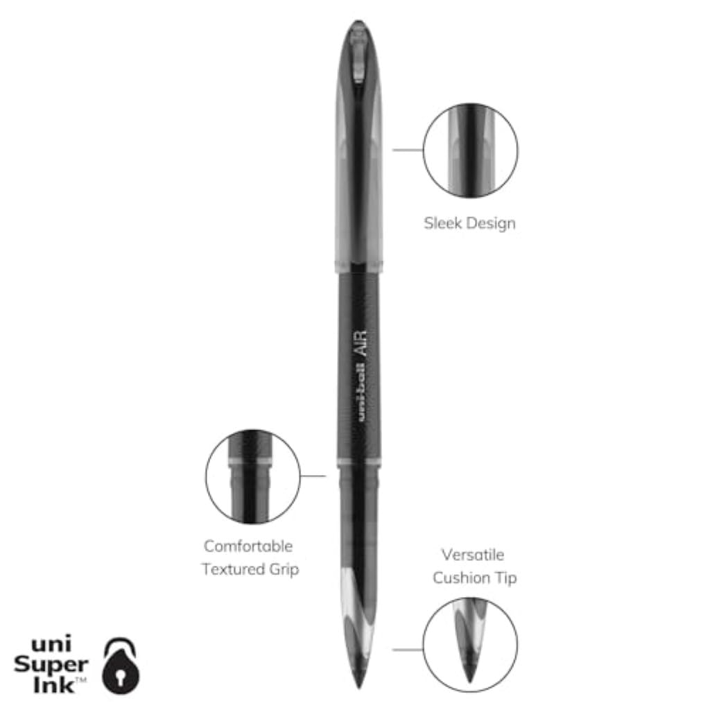 uni-ball Air 0.5mm Roller Ball Pen Black Ink Pack of 12 | Waterproof, Smudge Free, Long-Lasting Office & School Writing