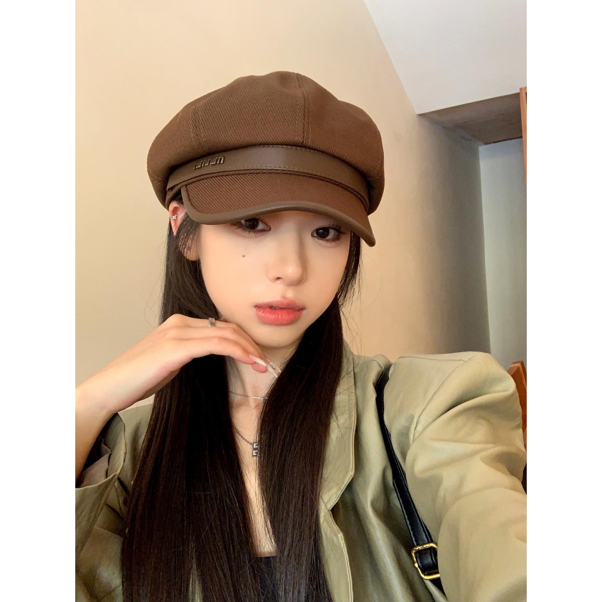 

Черная восьмиугольная шляпа осенне-зимняя шляпа женская с высоким чувством стиля большой окружности головы берет весенне-осенняя кепка женская M（56-58cm）