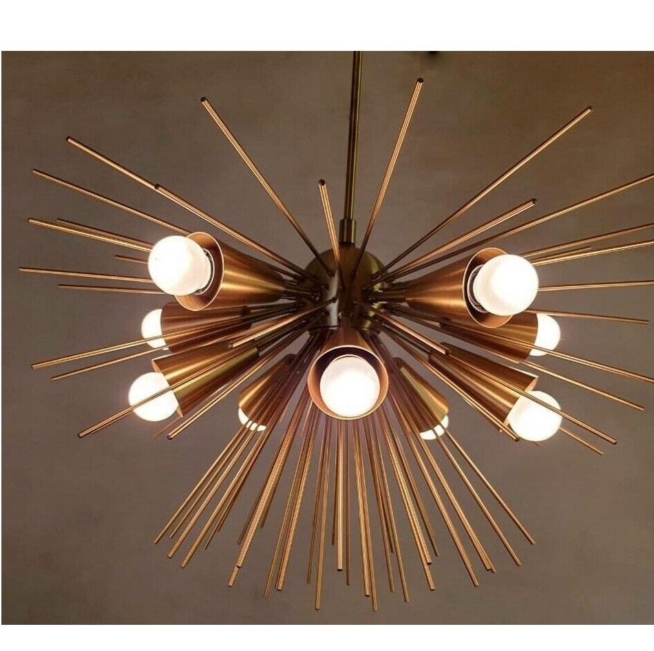 Polerad mässing Halv sjöborre takkrona 10 armar Kungligt utseende Sputnik takkrona Kunglig Stilren Vintage hembelysning