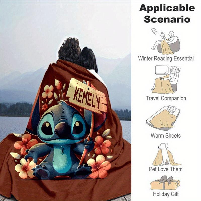 1pc Stitch Printing Blanket - Soft, All-Season Throw for Living Room, Bedroom,Personalized Gift with Adorable Cartoon Design