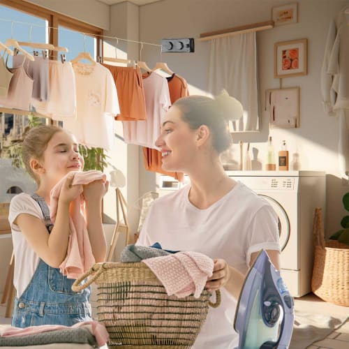 Retractable Clothes Drying Line, 16.7 Feet Long Twin Clothes Drying Line, Indoor Clothes Drying Wire, Wall-Mounted Stainless Steel Retractable Laundry