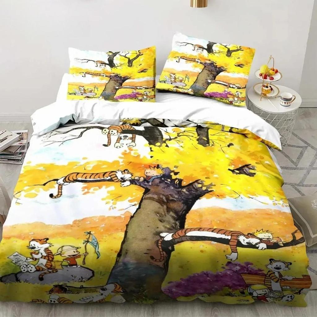 Cartoon Bedding Set C-Calvin&Hobbes 3D Printed Duvet Cover Set Soft Single Twin Double Queen King Size for Kids Child Gift Comic