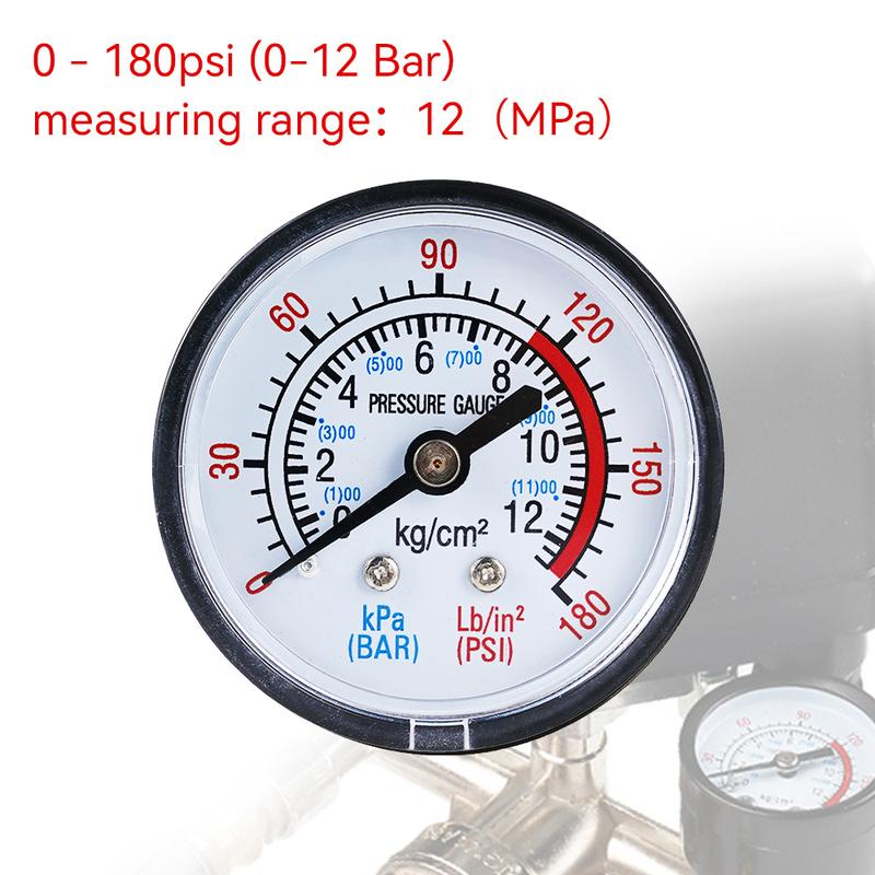 Bar Air Pressure Gauge Thread 1/4 BSP Thread 0-180 PSI 0-12 Manometer Double Scale For Air Compressor Pneumatic Hydraulic Fluid