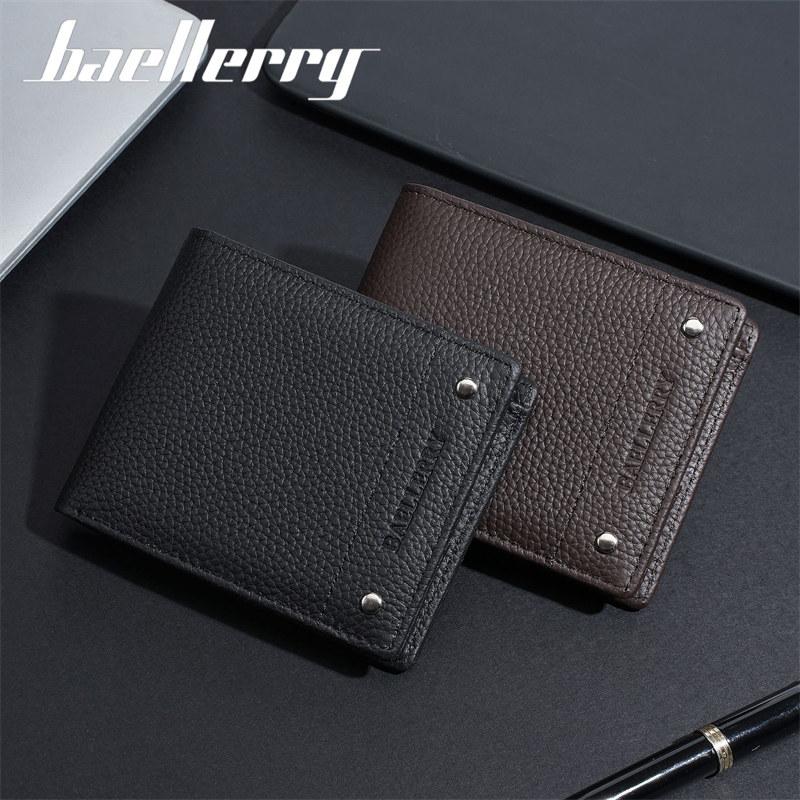Baellerry Vintage Design Short Wallets for Men Fashion Genuine Leather ID Card Holder Purse