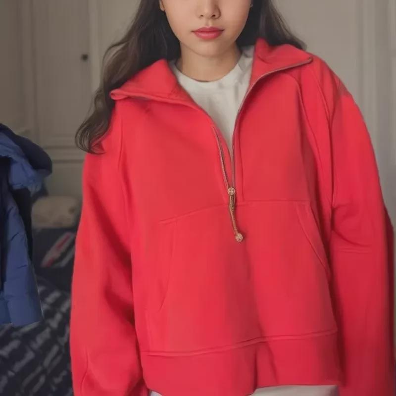 Sweter damski Lulu z półgolfem: Codzienny plus aksamitny pulower jesienno-zimowy z półzamkiem.