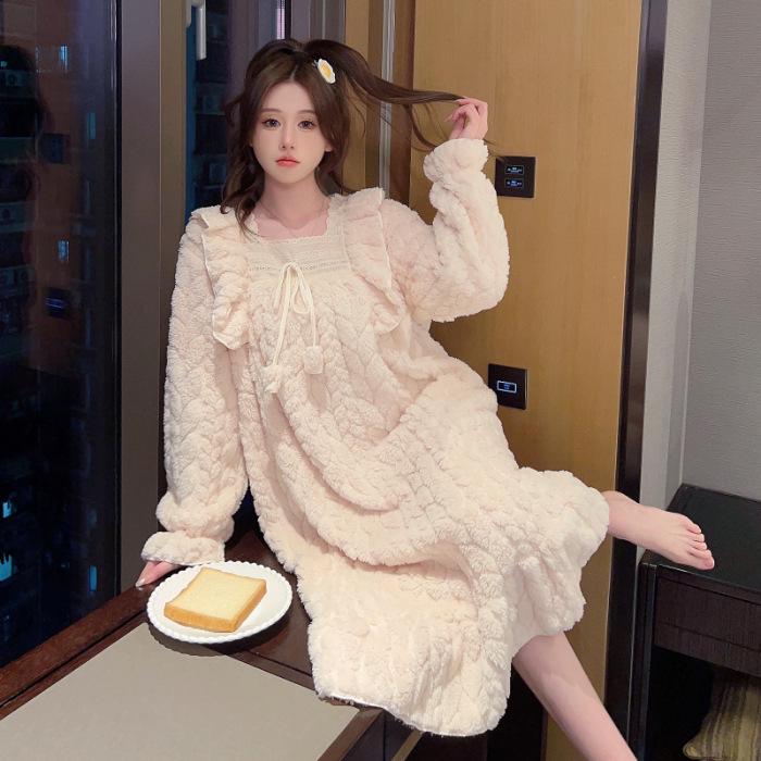 Cămașă de noapte din flanel pentru femei, mărime mare - cu mâneci lungi, drăguță, croială lejeră pentru toamnă/iarnă (Până la 200 lbs).