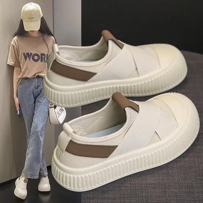 Moda 2024 styl zagraniczny buty na deskorolkę nowe wkładane okrągły nosek modne casualowe oddychające gumowe antypoślizgowe koreańskie buty damskie