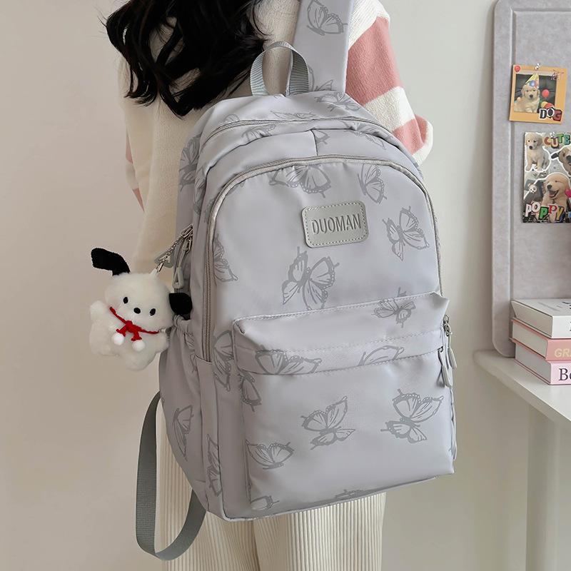 Schoolbag Japanese Ins Wind Butterfly Print Backpack Female Junior High School High School Student Schoolbag Large Capacity Lightweight Travel
