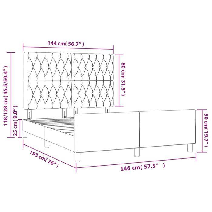 VidaXL Cadre de lit avec tête de lit Gris foncé 140x190 cm Tissu3125293