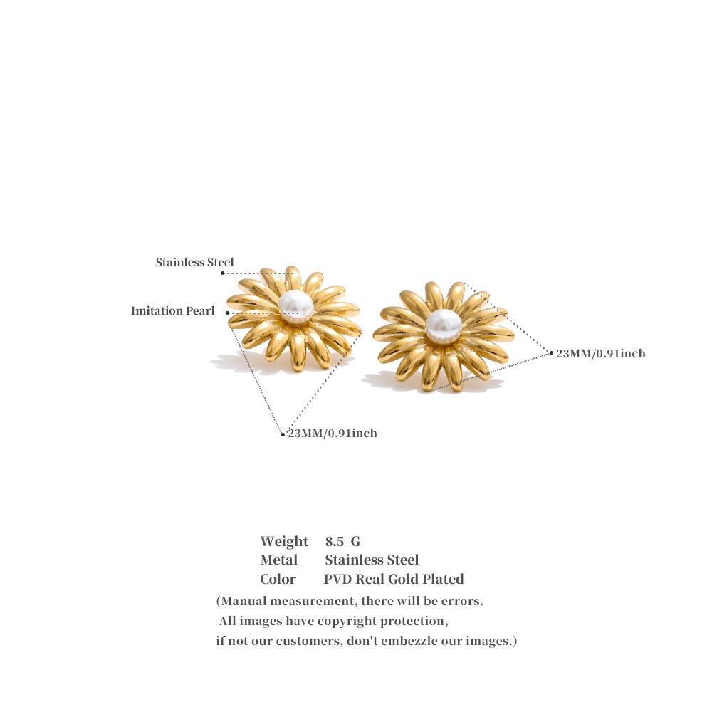 Eetit Popular Stainless Steel Pearl Flower Daily Stud Earrings Prevent Allergy Metal Summer Chic Versatile Jewelry 2025