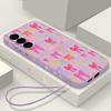 Pink Bow Pattern Phone Case For Samsung Galaxy A57 A17 A56 A16 A55 A15 A54 A36 S25 FE S26 S24 S23 S22 Ultra Soft Lanyard Cover