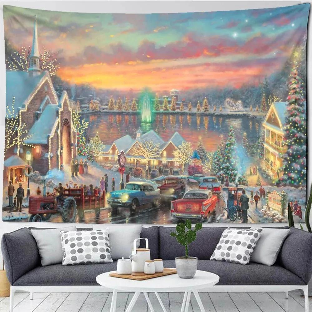 Christmas Snow Forest Scenery Tapestry Bedroom Living Room Home Wall Decoration