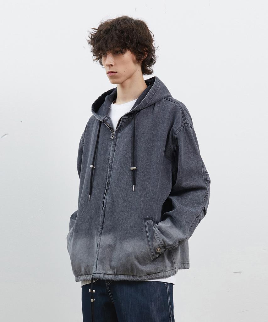 Ryul+Wai Denim Tuck Hood Jumper Gray