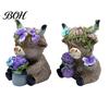 Whimsical Courtyard Sculptures Lavender Highland Cow Resin Figurine, Cute Fluffy with Butterfly Bow & Floral Wreath, Animal Figurines Pastel