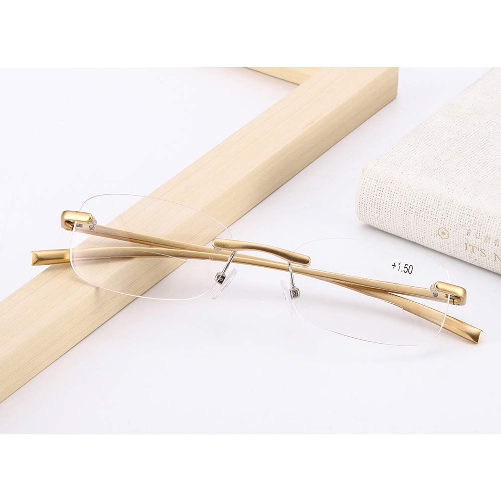 Qi Song Set Lightweight Bifocal Rimless Reading Aluminum Senior with Case Power Range To Gold [Qi Song] Three-Color Glasses, Frame, Glasses, & Cloth,