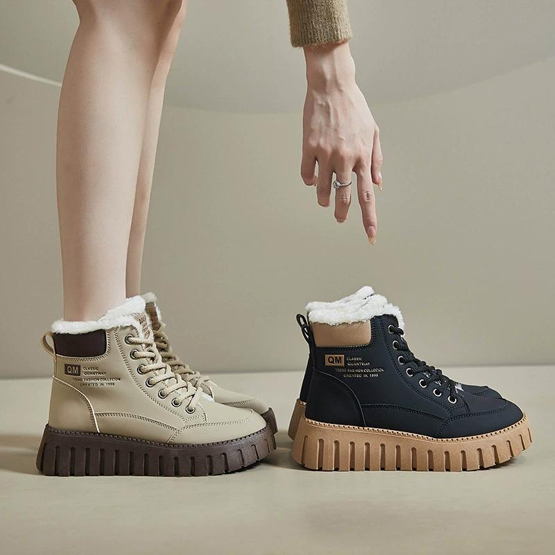 Warm High Top Short Boots Winter Style with Plush Thick Sole Casual Street Photography Trendy Women's Zapatos De Mujer