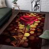 Red Rose Gold Coin Rug for Romantic Bedroom Luxury Floral Design Living Room Carpet Anti Slip Carpet Can Be Machine Washed