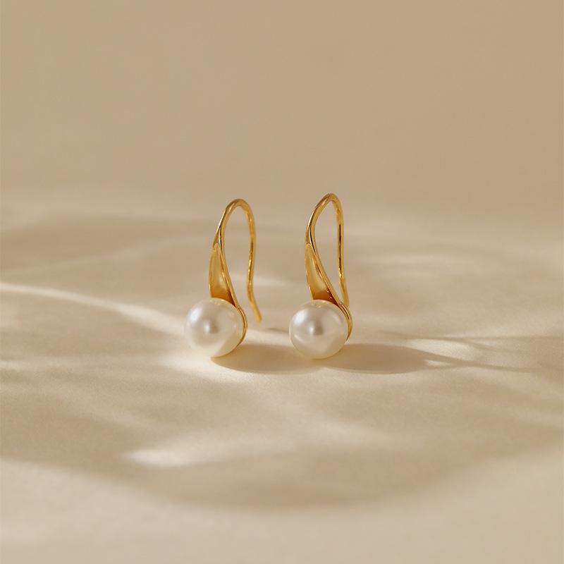 Gold Plated Matte Red Bead Drop Hook Earrings